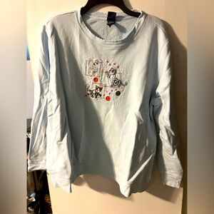 Basic Editions CATS Blue Scallop Edge Sweatshirt Grandma Cotton Embroidary Large